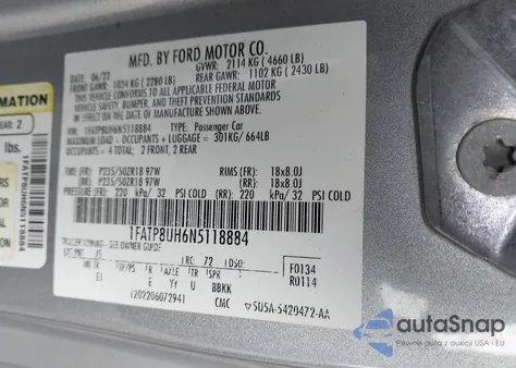 2022 Ford Mustang Ecoboost Premium из США, поврежденный, VIN 1FATP8UH6N5118884